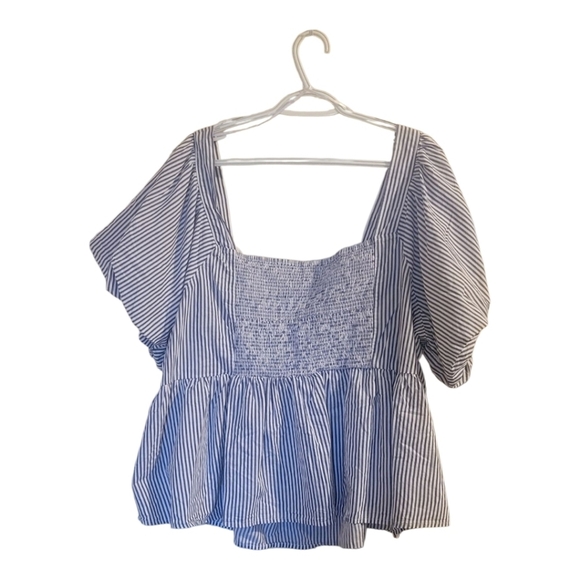 Old Navy Peasant Striped Blue Women's Blouse 4X NWT - Picture 2 of 5